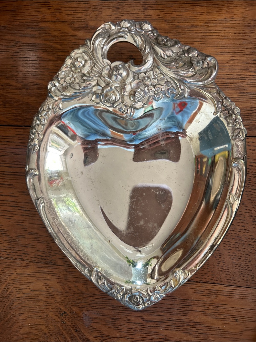 Silver Tray Bowl heart shape rose design